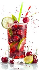 A refreshing glass of cherry and lime juice, beautifully garnished with a cherry on top, perfect for summer parties and gatherings.