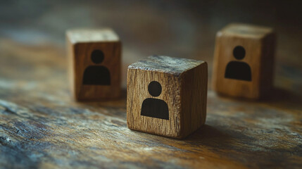 Wooden Blocks with Person Icon   Teamwork  Collaboration  People   Concept