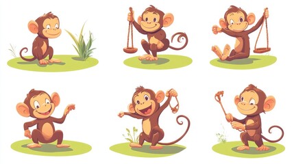 Obraz premium Playful Cartoon Monkeys in Various Fun Poses