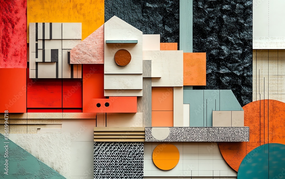 Poster Stylish paper collage featuring an abstract representation of a house, combining various textures and patterns for a unique generative AI design