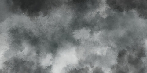 White Black empty space dust cloud explosion. Gray smoke or fog color isolated on transparent dark cloudscape atmosphere background. Black and grey watercolor grunge texture.