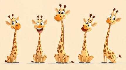 Whimsical Cartoon Giraffes in Unique Poses