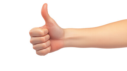 Close-up of a hand giving a thumbs up, symbolizing approval, positivity, and agreement, isolated on a white background.