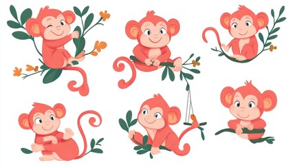 Playful Cartoon Monkeys in Fun Poses and Expressions