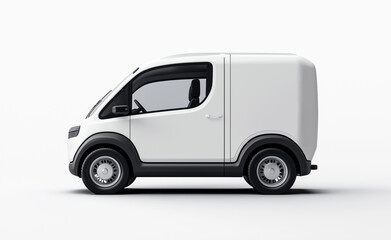 A small, compact white electric van on a simple background, representing modern and eco-friendly urban transportation.