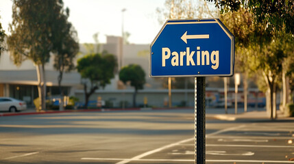 Blue Parking Sign with Arrow   Outdoor Parking Lot  Transportation  Direction  Parking Spa