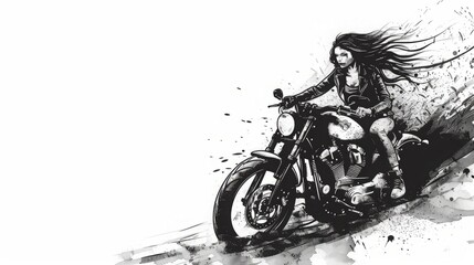 Plakat moto girl black and white illustration.