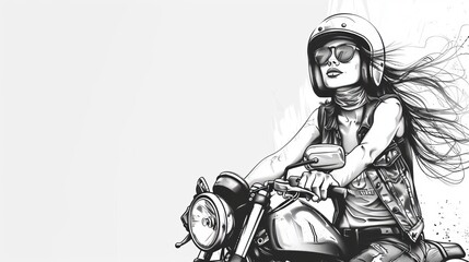 Plakat moto girl black and white illustration.