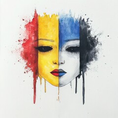 Emotional Realism: Woman with Bipolar Disorder Depicted in Watercolor Art