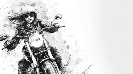 Naklejka na ściany i meble moto girl black and white illustration.