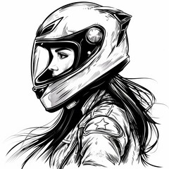 Obraz na płótnie Canvas moto girl black and white illustration.