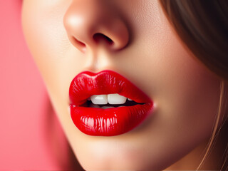 Fototapeta premium beautiful woman with striking red lips accentuated by vibrant red lipstick, exuding confidence and elegance