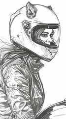 Obraz na płótnie Canvas moto girl black and white illustration.