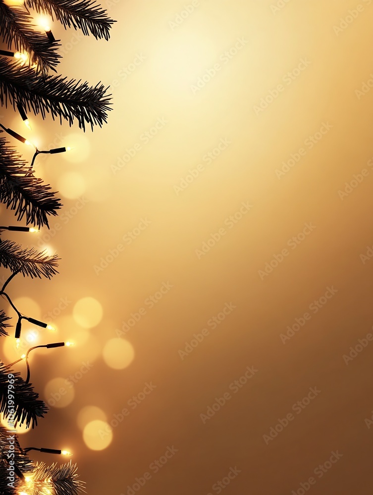Poster festive christmas background with pine branches and glowing warm lights : generative ai