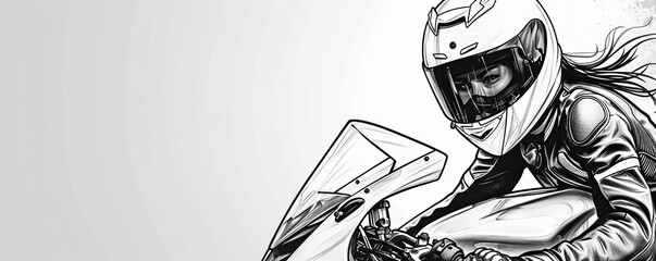 Plakat moto girl black and white illustration.