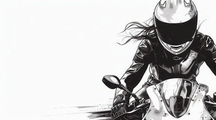 Plakat moto girl black and white illustration.