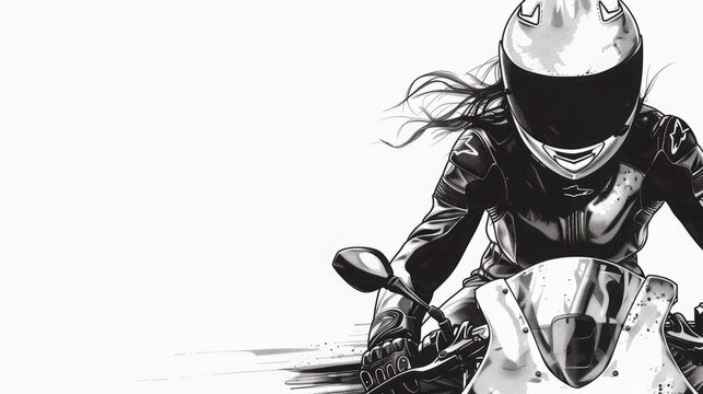 moto girl black and white illustration.