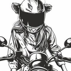 Plakat moto girl black and white illustration.