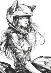 Naklejka na ściany i meble moto girl black and white illustration.