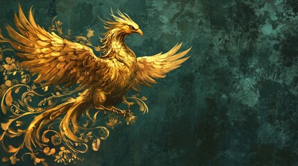 Fototapeta premium Golden Phoenix Stylization with Delicate Details