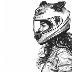 Fototapeta na wymiar moto girl black and white illustration.