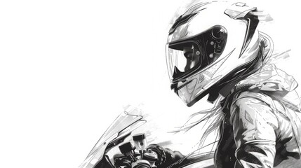 Plakat moto girl black and white illustration.