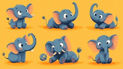 Playful Cartoon Elephants in Various Poses