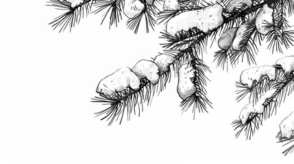 Naklejka premium fir tree branches with snow black and white illustration.