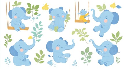Cartoon Elephants in Playful Scenes