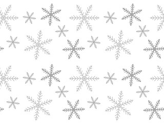 Repeating raster pattern with gray snowflakes on a white background