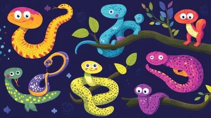 Playful Cartoon Snakes in Fun Poses