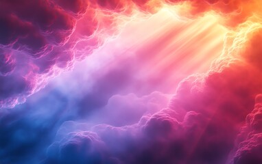 Majestic heavenly sky filled with glowing rays, illustrating the concept of transcendence and the sacred connection between spirit and soul