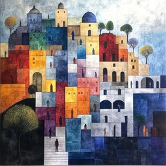 Vibrant Latin American Cityscape with Bustling Streets and Colorful Markets