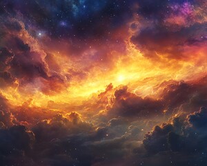 Naklejka premium Majestic heavenly sky showcasing brilliant colors and ethereal light, illustrating the concept of truth, purity, and spiritual blessings