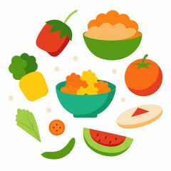 Vegetarian Dish Collection Healthy and Colorful Food Art on White Background