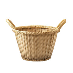 Obraz premium Stylish Woven Storage Basket with Handles on a white background.