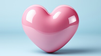 A glossy pink heart shape against a soft blue background, symbolizing love, affection, and romance.