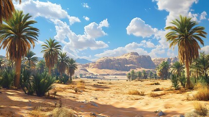 Serene Egyptian landscape depicted in vibrant digital art style picture