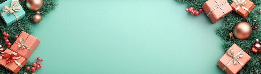 Nutcracker frame with garland and small gifts, festive holiday feel on solid green background, 3D illustration