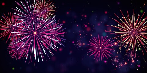 Fototapeta premium Vibrant abstract firework display background with colorful bursts and trails in the night sky, celebration, annual
