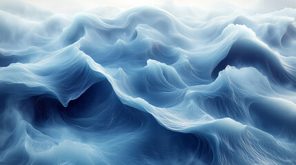 Obraz premium Fluid abstract waves with swirling blue and gray hues creating a stormy sea effect: The waves twist and turn in dynamic shapes, with hints of gray adding a moody atmosphere to the