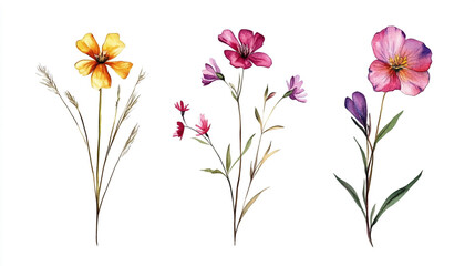 Set of collection lavender objects isolated on a transparent background, A collection of beautiful wildflowers, showcasing vibrant colors and delicate petals,