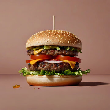 fresh  hanburger  with cheese, tomato, and homemade sesame bun