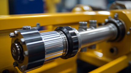 Naklejka premium Closeup of Industrial Machinery Component with Metal Parts and Yellow Frame