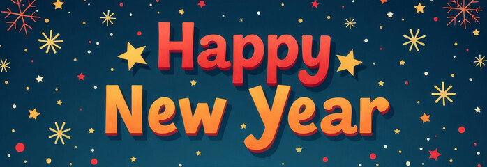 Fototapeta premium Festive New Year celebration with colorful stars. Vibrant greeting with festive decor.