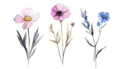 Delicate watercolor lythyrus and asparagus flowers, elegantly on frame, Beautiful watercolor peonies in various shades of pink and purple, showcasing delicate petals.