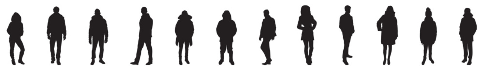 winter people in warm winter clothes silhouette
