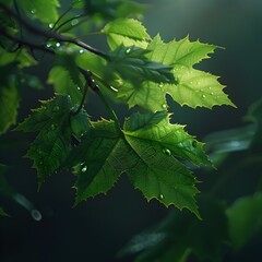 A leaf is wet and has dew on it