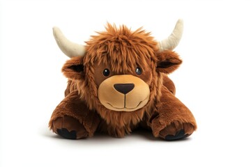 A charming plush highland cow with soft fur and big eyes. Perfect companion for kids or decoration for cozy spaces. Enjoy the warmth it brings. Generative AI