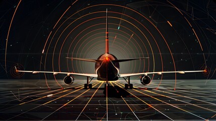 Airplane Preparing for Takeoff on Illuminated Runway in Dark Night Sky